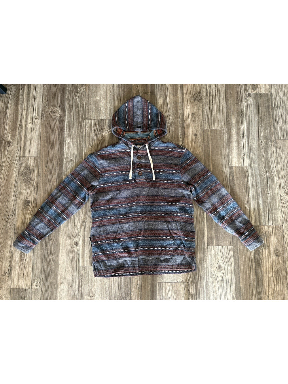 Vissla Descanso Heavy Hooded Popover Blanket-Striped Knit Hoodie Mens Size Large